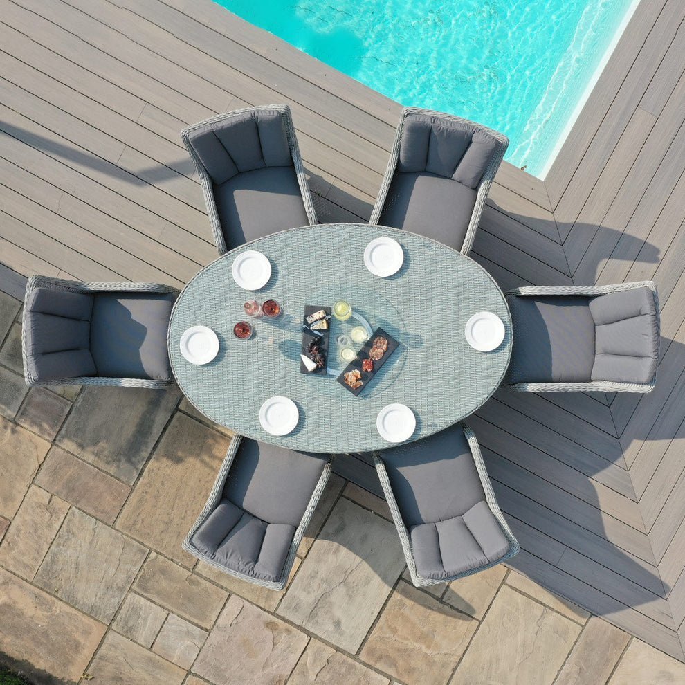 Ascot 6 Seat Oval Rattan Dining Set with Lazy Susan & Weatherproof Cushions - Image 3