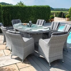 A Ascot 8 Seat Oval Rattan Dining Set with Lazy Susan & Weatherproof Cushions