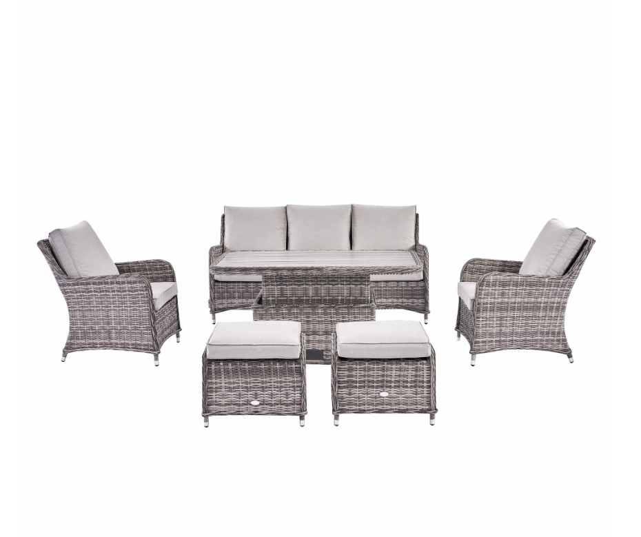 Hampshire 7-Seater Round Wicker Rattan Sofa Set with Rising Table, Light Grey - Image 7